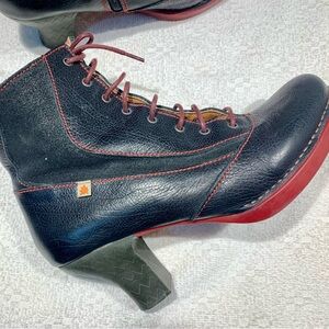 The Art Company Leather Ankle Boots Black & Red Lace-Up 36 / US 7 Spain